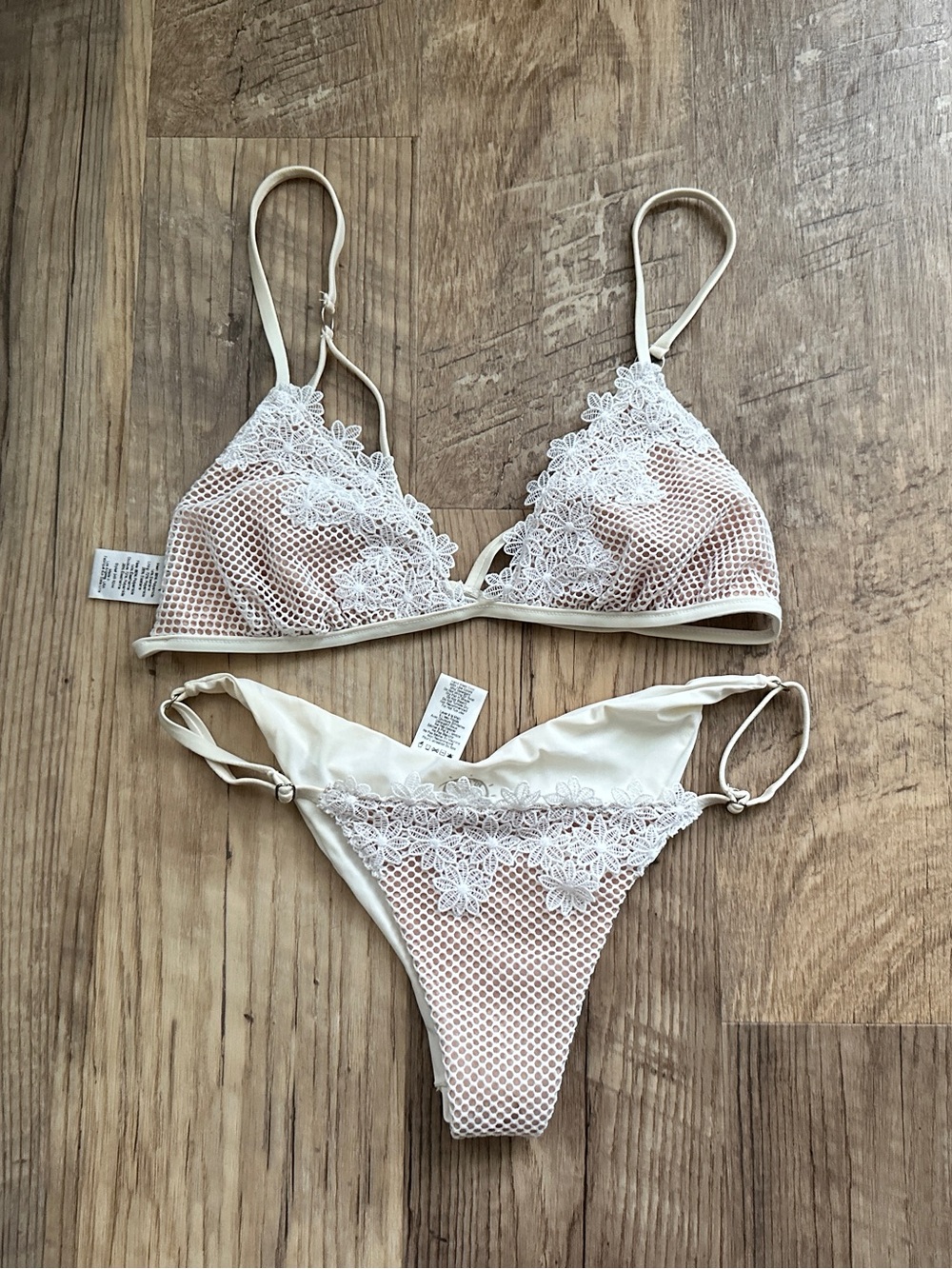 Blue Life Magnolia Bridal Sheer Lace Triangle Bralette & Thong Set - White